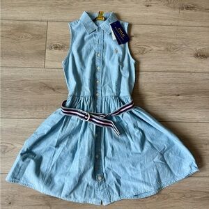 Ralph Lauren Light Blue Kids Dress with Striped Belt